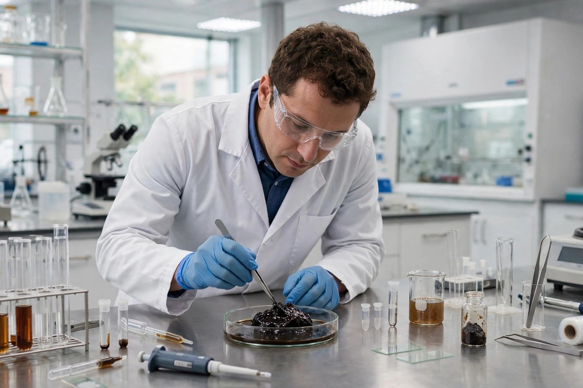 Laboratory testing of pure Shilajit resin sample for purity and heavy metals