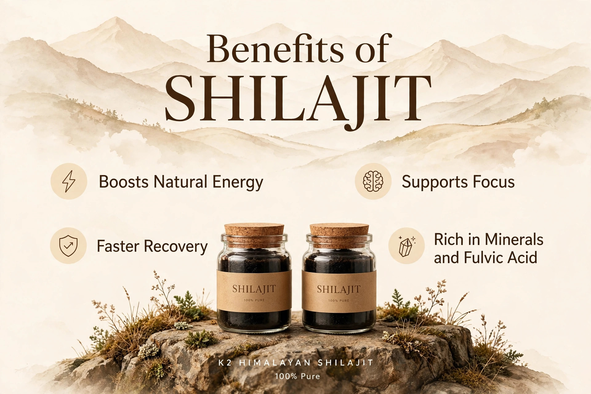 K2 Himalayan Shilajit benefits graphic
